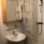 Private shower room with shower, sink and mirror for a student staying with a host family in Lyon.