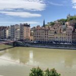 View across the Saône towards Vieux Lyon and Fourvière from the host family apartment.